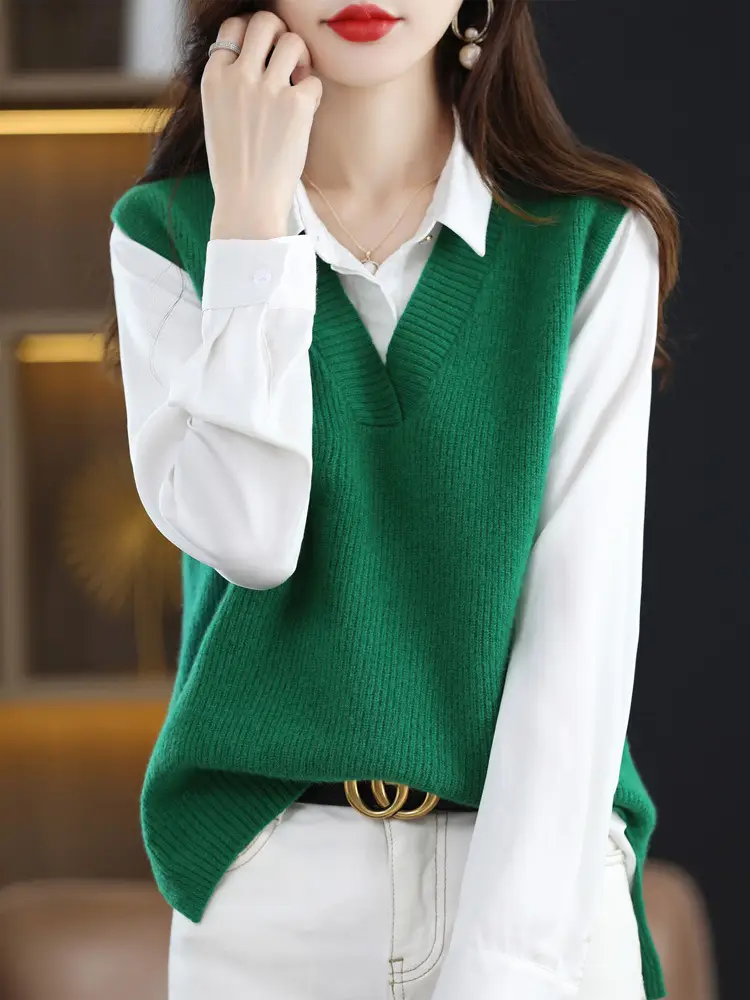 Women's V-Neck Knitted Vest Sleeveless Winter Wear — feature 5