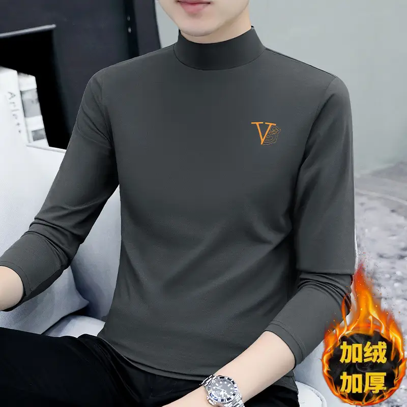 Men's Black Fleece Turtleneck with Embroidered Design
