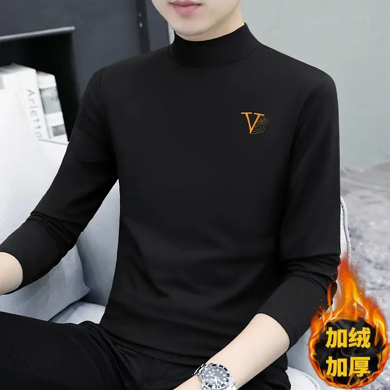 Men's Black Fleece Turtleneck with Embroidered Design