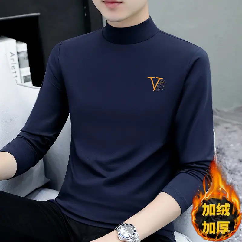 Men's Black Fleece Turtleneck with Embroidered Design