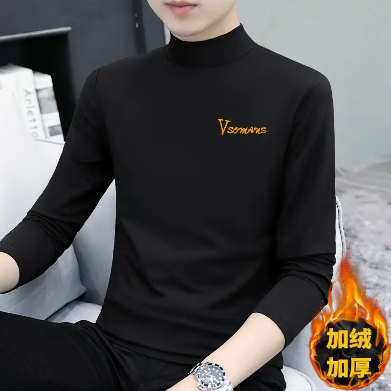 Men's Black Fleece Turtleneck with Embroidered Design