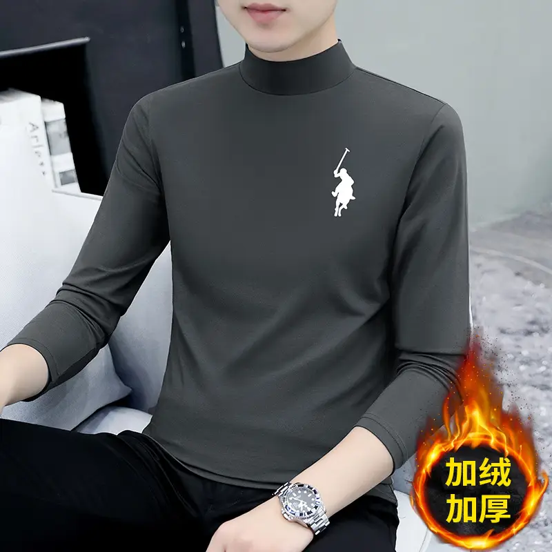 Men's Black Fleece Turtleneck with Embroidered Design