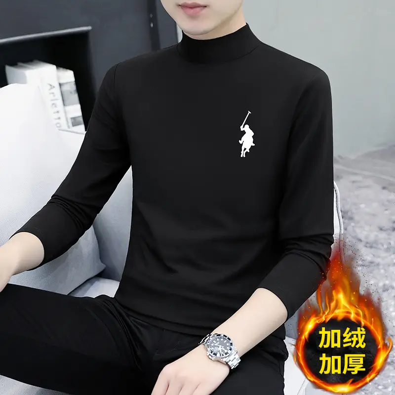 Men's Black Fleece Turtleneck with Embroidered Design
