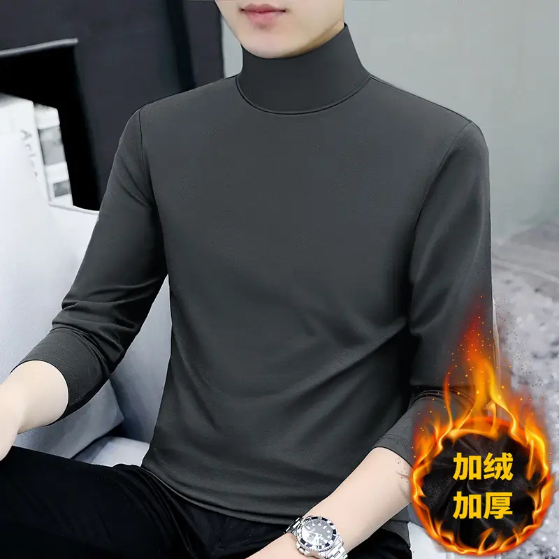 Men's Black Fleece Turtleneck with Embroidered Design