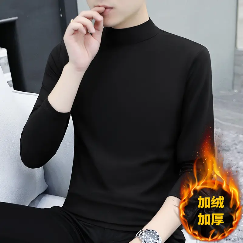 Men's Black Fleece Turtleneck with Embroidered Design