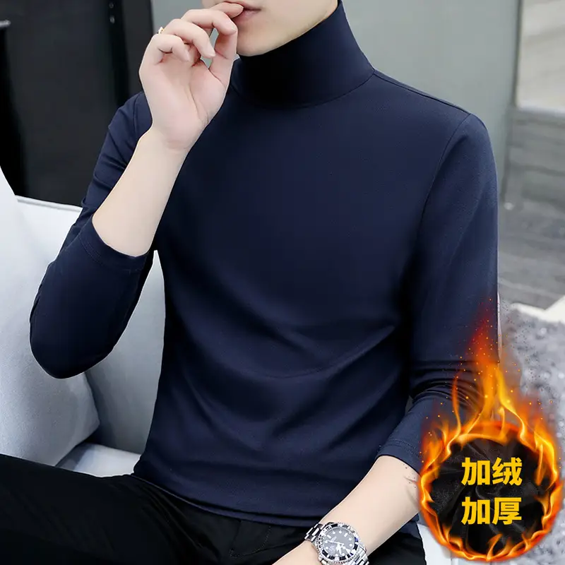 Men's Black Fleece Turtleneck with Embroidered Design