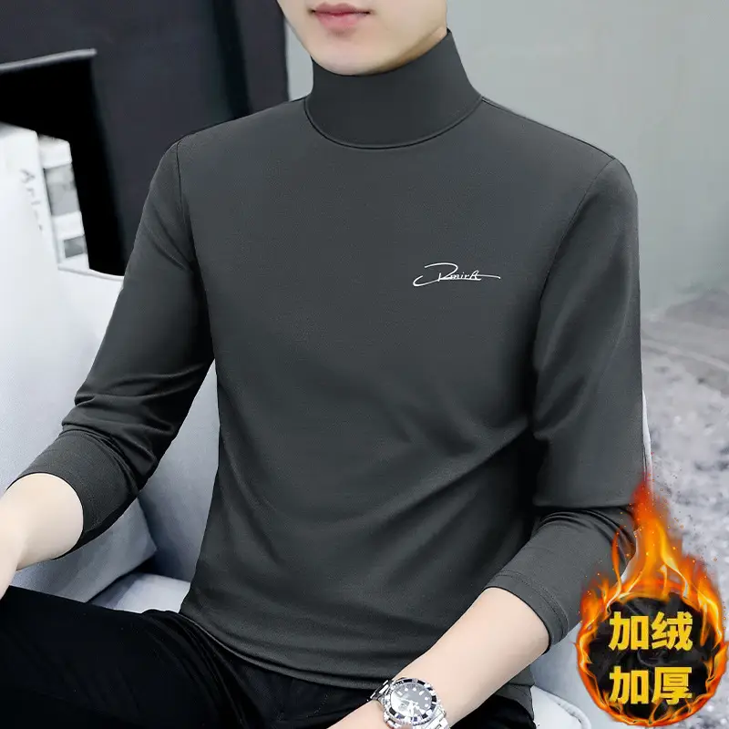 Men's Black Fleece Turtleneck with Embroidered Design