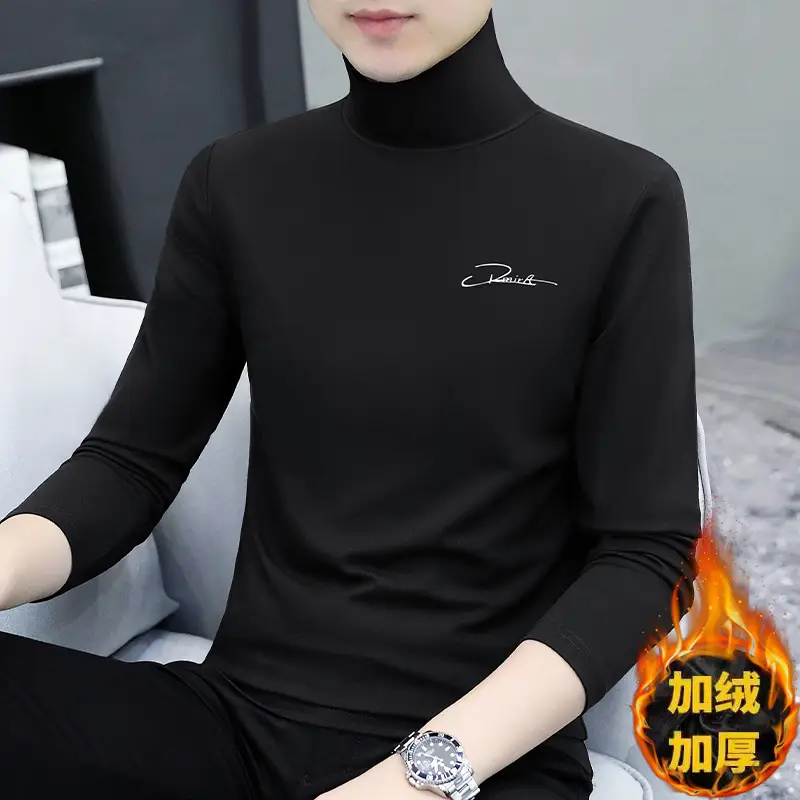 Men's Black Fleece Turtleneck with Embroidered Design