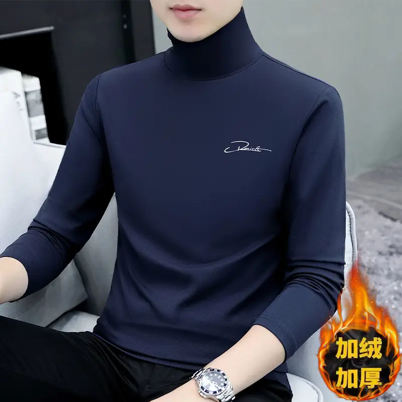 Men's Black Fleece Turtleneck with Embroidered Design