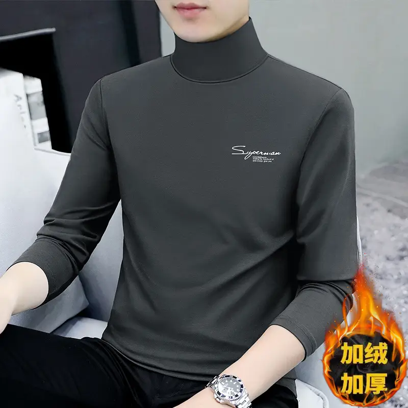 Men's Black Fleece Turtleneck with Embroidered Design