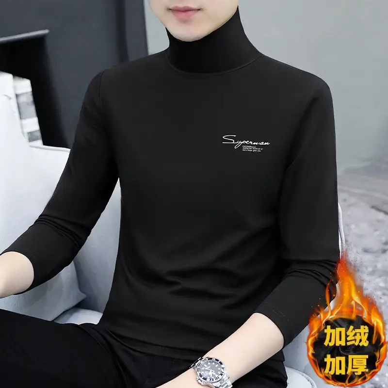 Men's Black Fleece Turtleneck with Embroidered Design