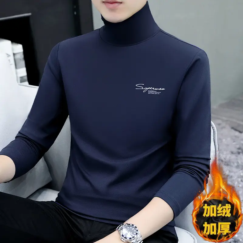Men's Black Fleece Turtleneck with Embroidered Design