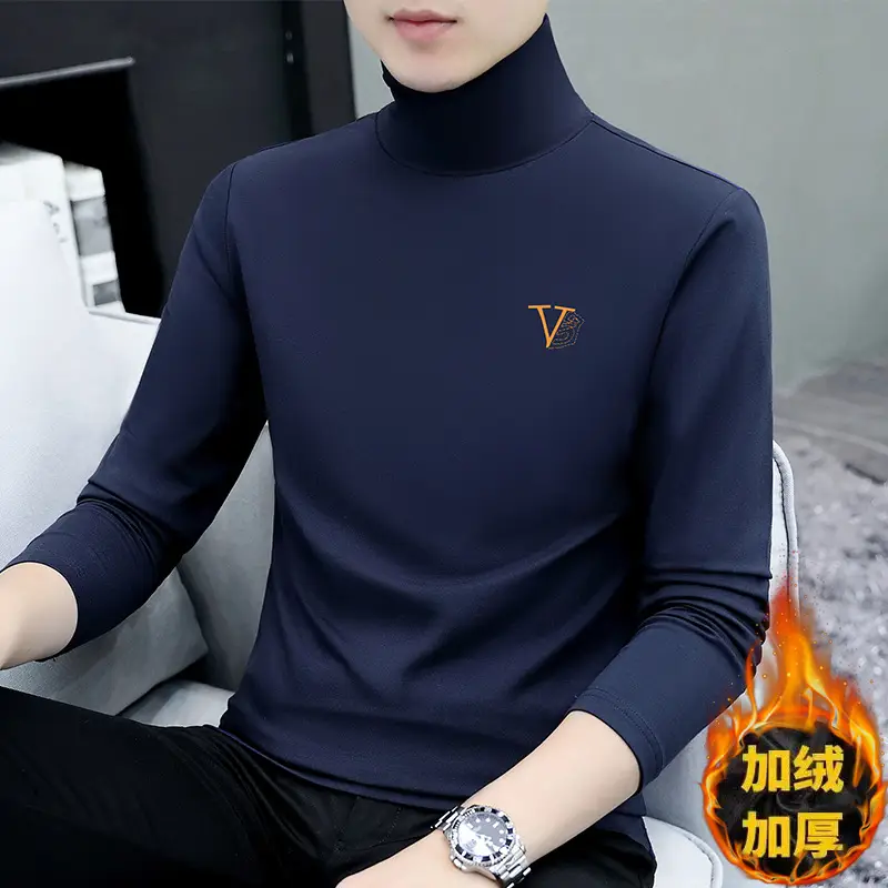 Men's Black Fleece Turtleneck with Embroidered Design
