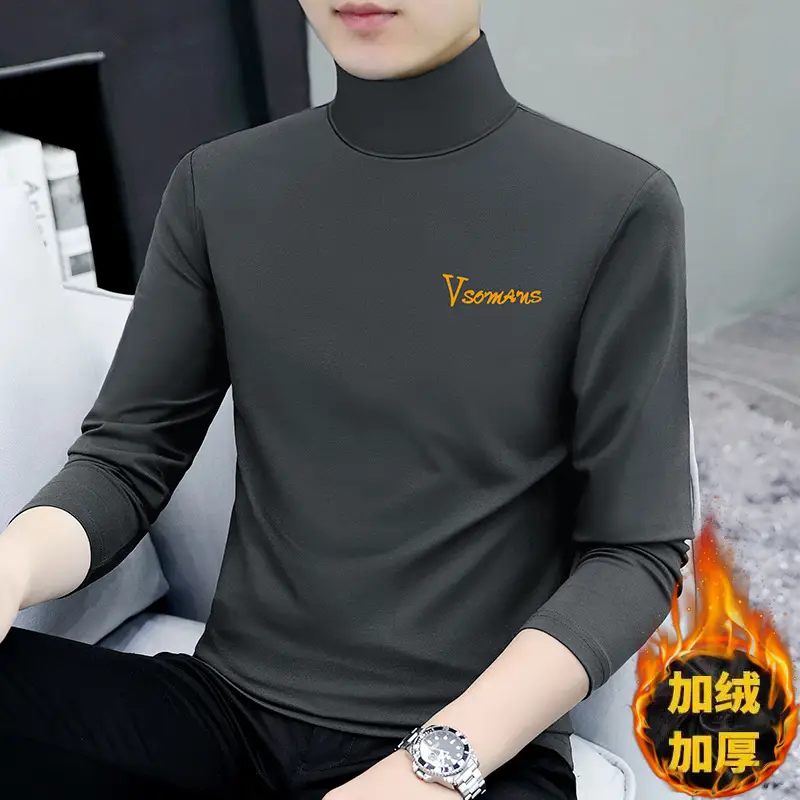 Men's Black Fleece Turtleneck with Embroidered Design