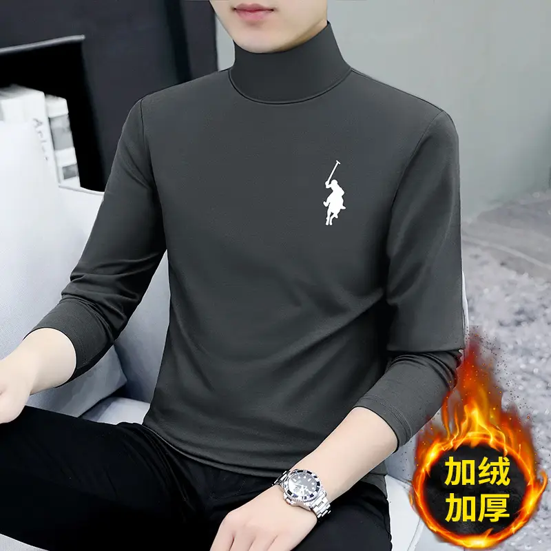 Men's Black Fleece Turtleneck with Embroidered Design