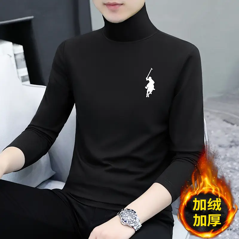 Men's Black Fleece Turtleneck with Embroidered Design