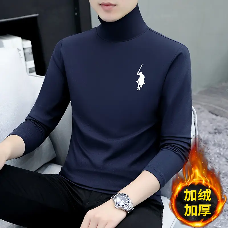 Men's Black Fleece Turtleneck with Embroidered Design
