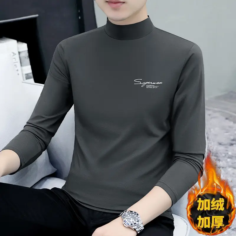 Men's Black Fleece Turtleneck with Embroidered Design
