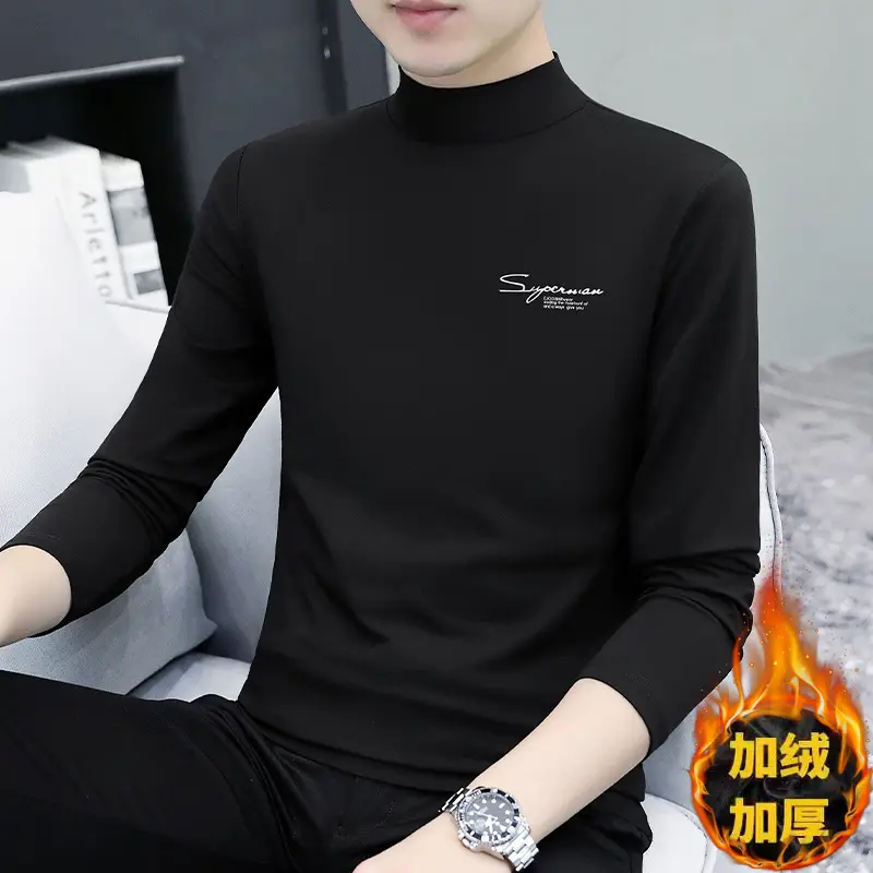Men's Black Fleece Turtleneck with Embroidered Design