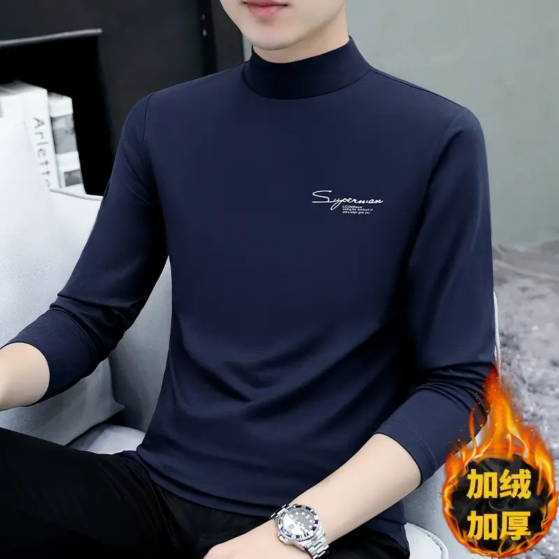 Men's Black Fleece Turtleneck with Embroidered Design