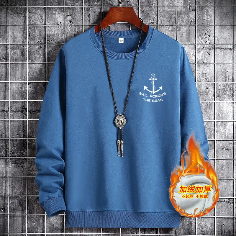 Men Grey Fleece Sweatshirt with Anchor Print - Image 7