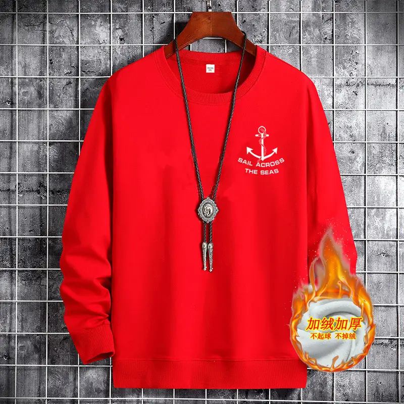 Men Grey Fleece Sweatshirt with Anchor Print - Image 3