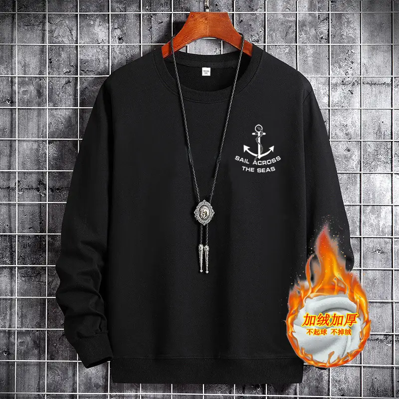 Men Grey Fleece Sweatshirt with Anchor Print - Image 4