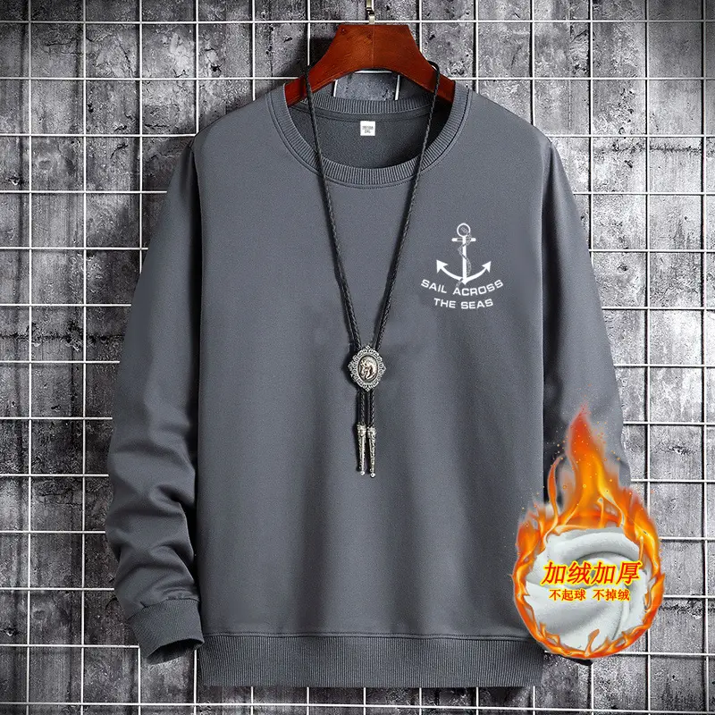 Men Grey Fleece Sweatshirt with Anchor Print - Image 5