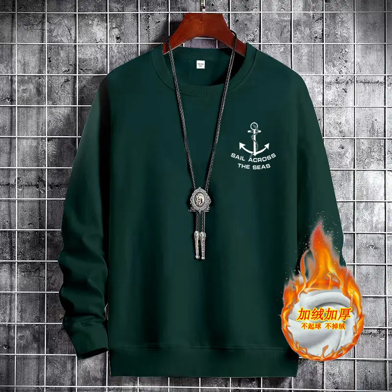 Men Grey Fleece Sweatshirt with Anchor Print - Image 6