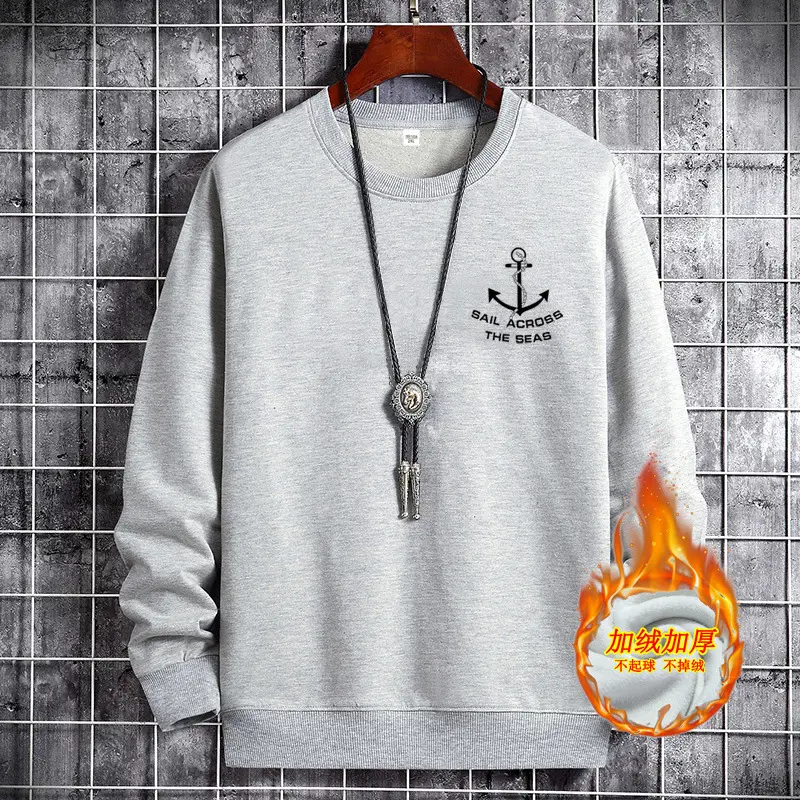 Men Grey Fleece Sweatshirt with Anchor Print - Image 8