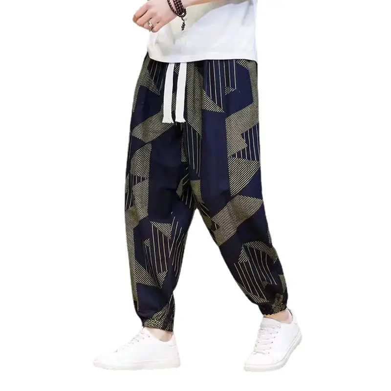 Men's Vintage Printed Leg Tether Pants Blue Black