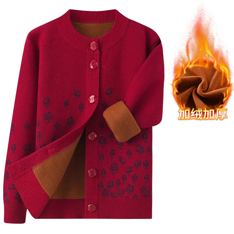 Red Velvet Embroidered Cardigan for Women