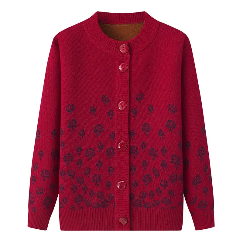 Red Velvet Embroidered Cardigan for Women