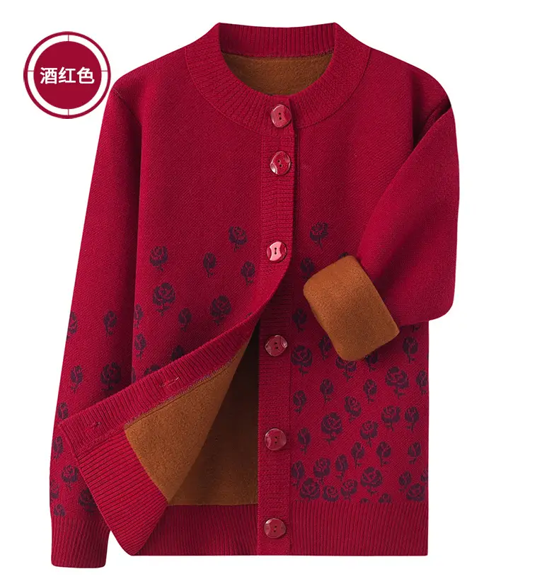 Red Velvet Embroidered Cardigan for Women — feature 15