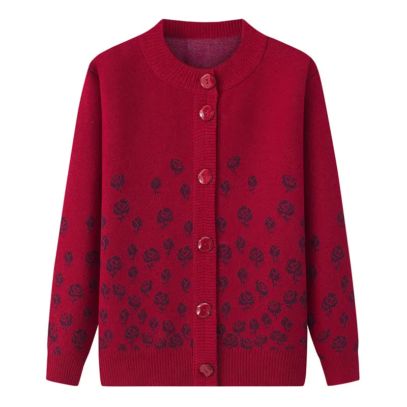 Red Velvet Embroidered Cardigan for Women