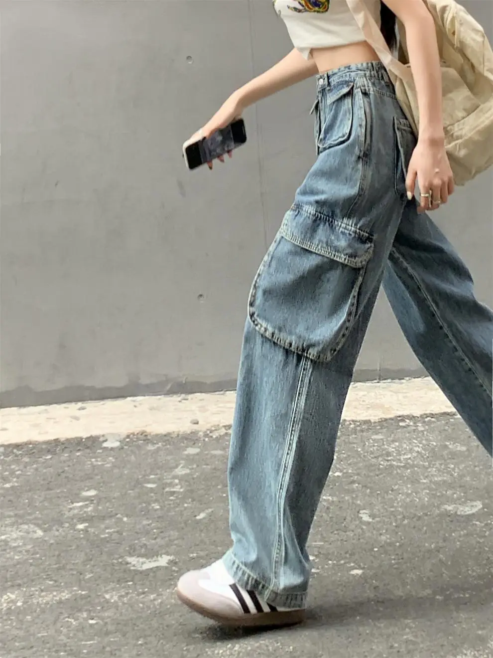 Women's Plus Size Fat Girl Tooling Jeans Loose Casual Straight Pocket Wide Leg Vintage American Style Mop Jeans — feature 39