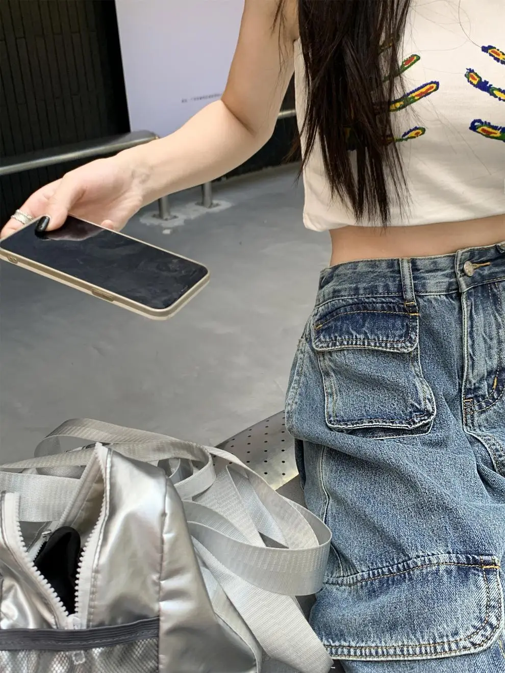 Women's Plus Size Fat Girl Tooling Jeans Loose Casual Straight Pocket Wide Leg Vintage American Style Mop Jeans — feature 44