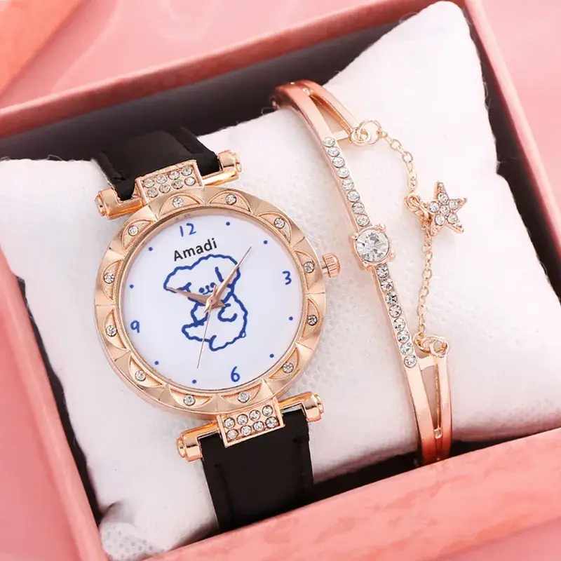 Women's Gold Diamond Watch Set with Bracelet & Watch - Image 6