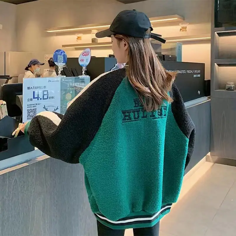 Women Wool Baseball Jacket with Scarf 2025 Winter - Image 4