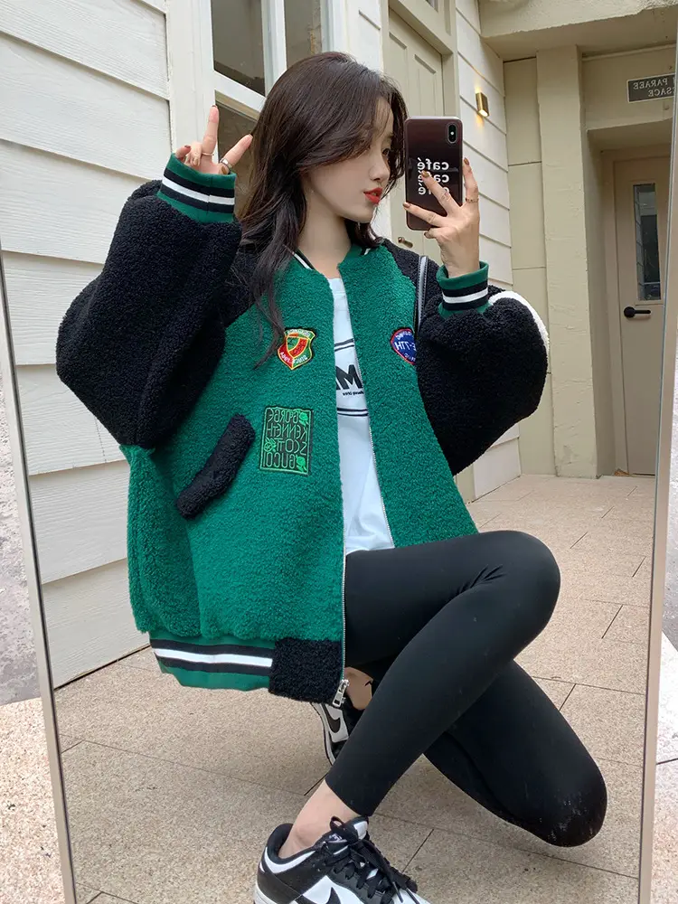 Women Wool Baseball Jacket with Scarf 2025 Winter — feature 1