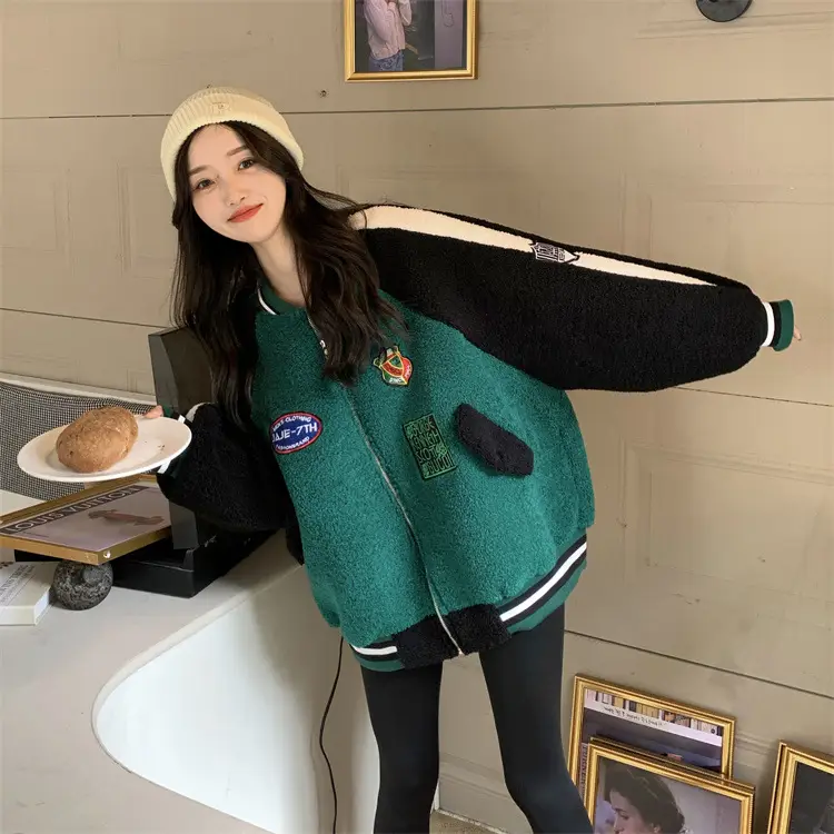 Women Wool Baseball Jacket with Scarf 2025 Winter — feature 10