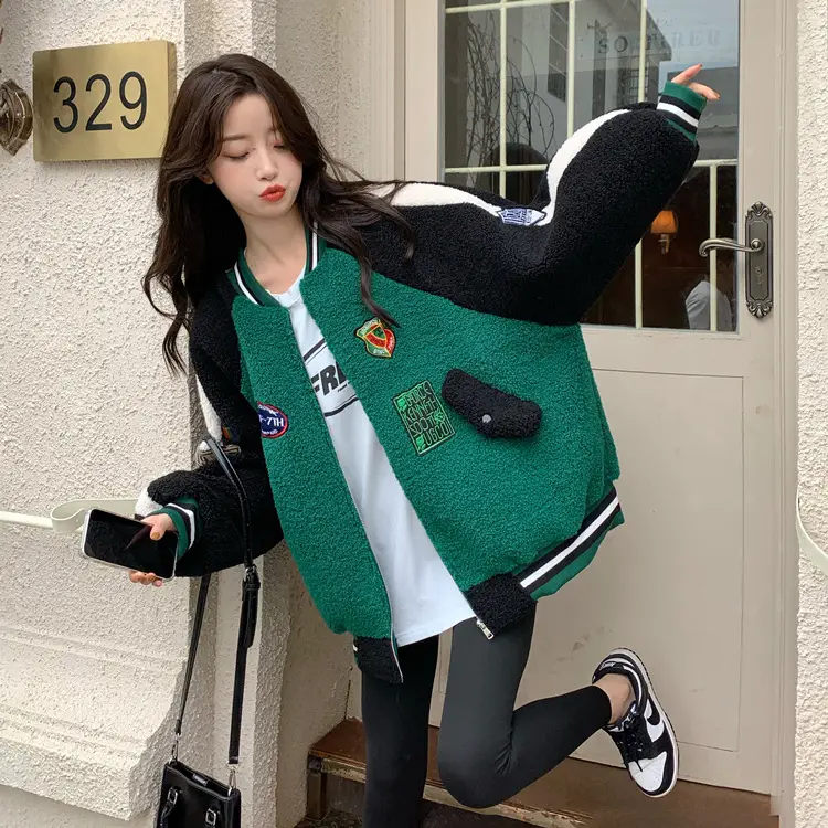 Women Wool Baseball Jacket with Scarf 2025 Winter — feature 11