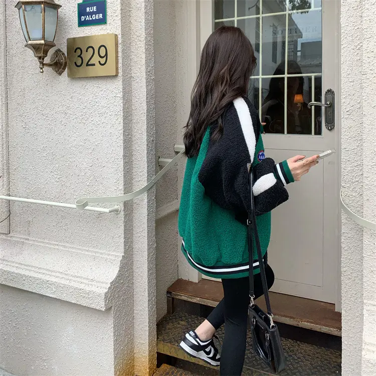 Women Wool Baseball Jacket with Scarf 2025 Winter — feature 12