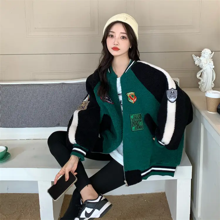 Women Wool Baseball Jacket with Scarf 2025 Winter — feature 13