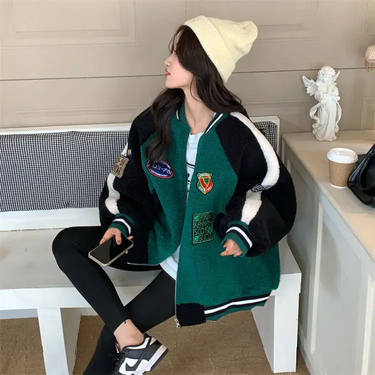 Women Wool Baseball Jacket with Scarf 2025 Winter — feature 14