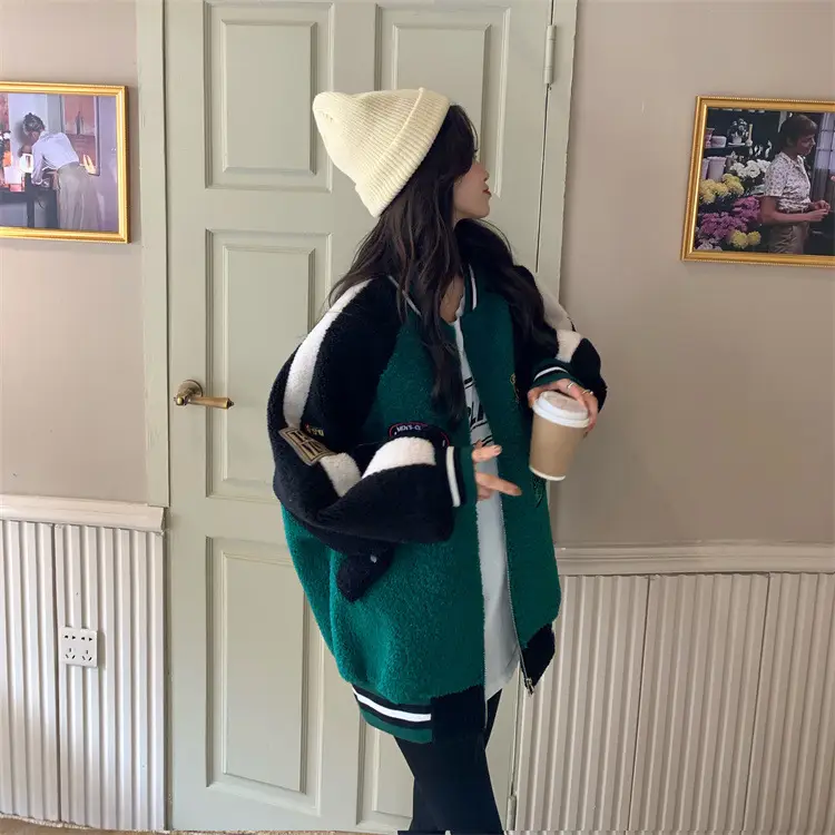 Women Wool Baseball Jacket with Scarf 2025 Winter — feature 15