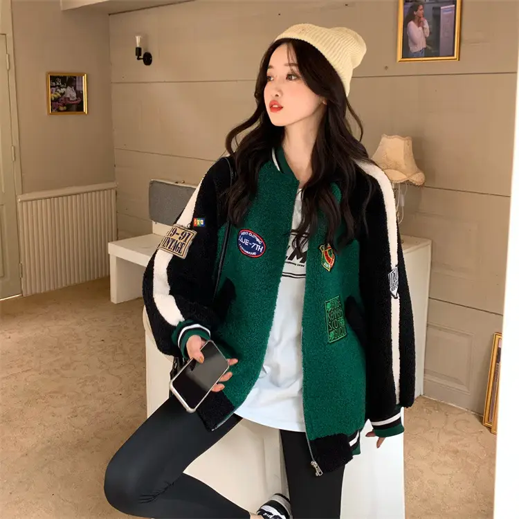 Women Wool Baseball Jacket with Scarf 2025 Winter — feature 16