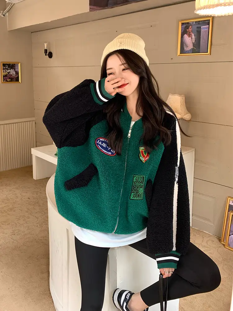 Women Wool Baseball Jacket with Scarf 2025 Winter — feature 17