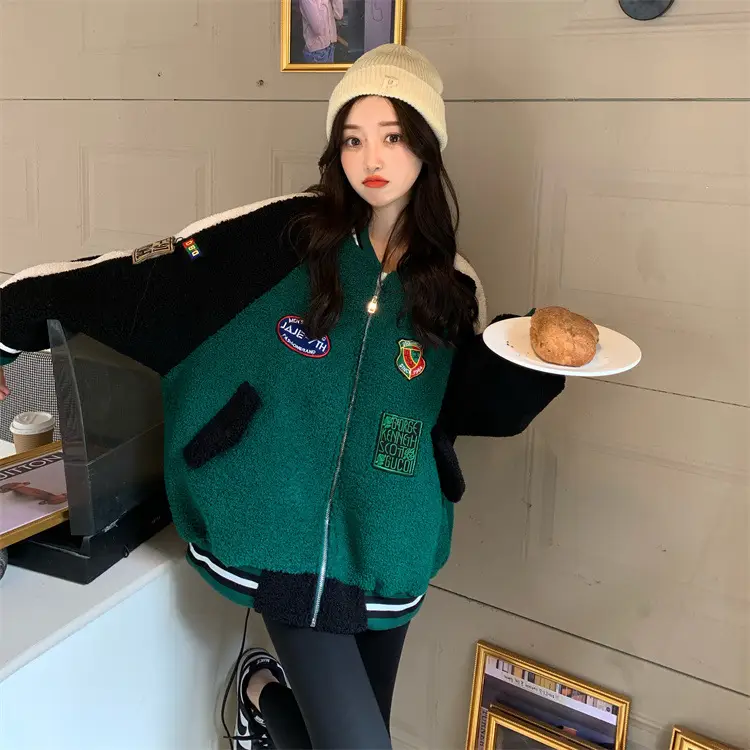 Women Wool Baseball Jacket with Scarf 2025 Winter — feature 18