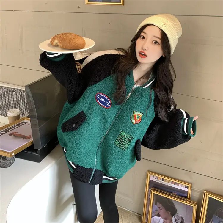 Women Wool Baseball Jacket with Scarf 2025 Winter — feature 19